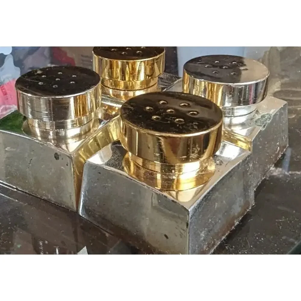MCM Atomic Chrome Gold Salt Pepper Shakers Set Japan 1960s Mod Cube